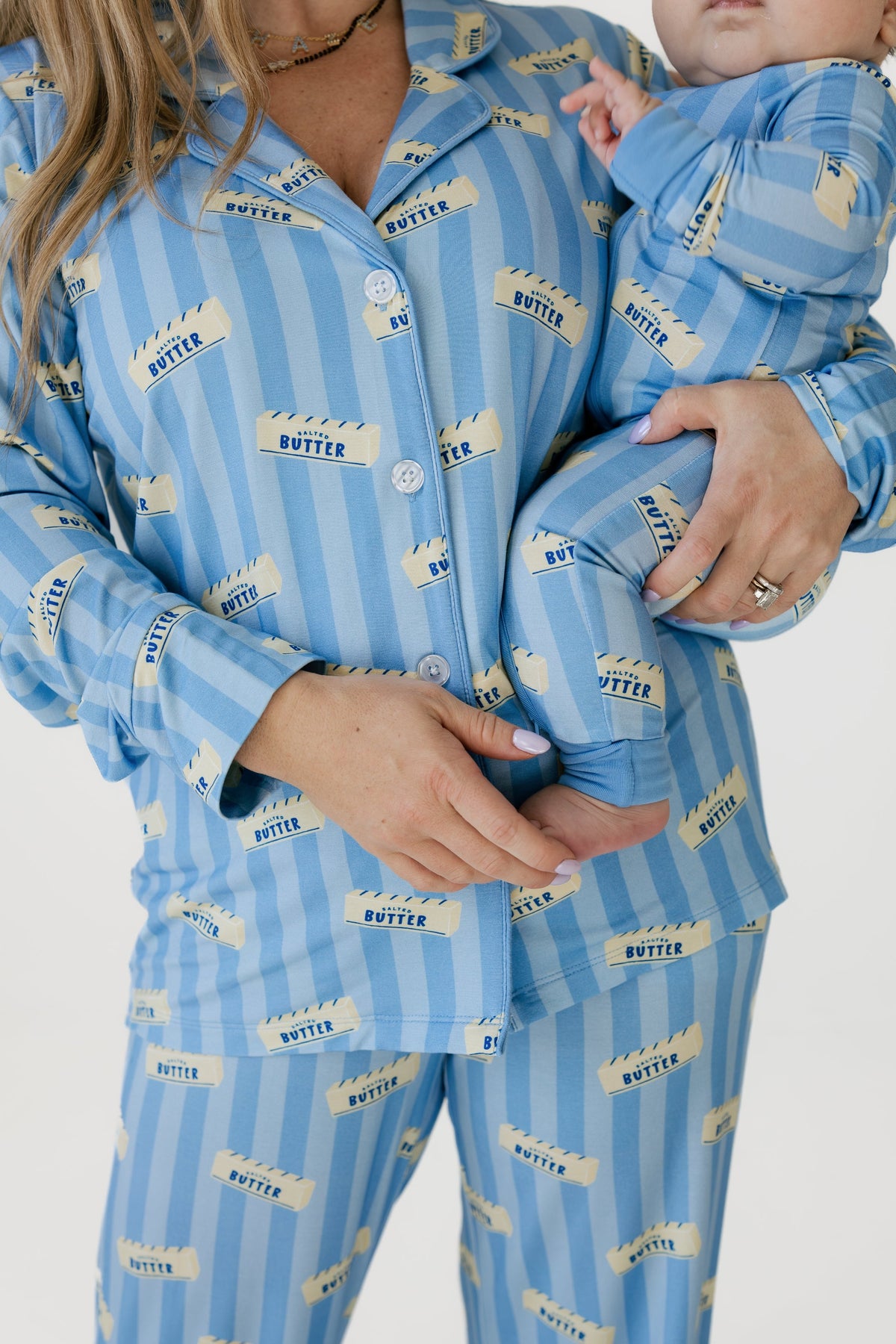Blue Stripe Butter Zipper Romper