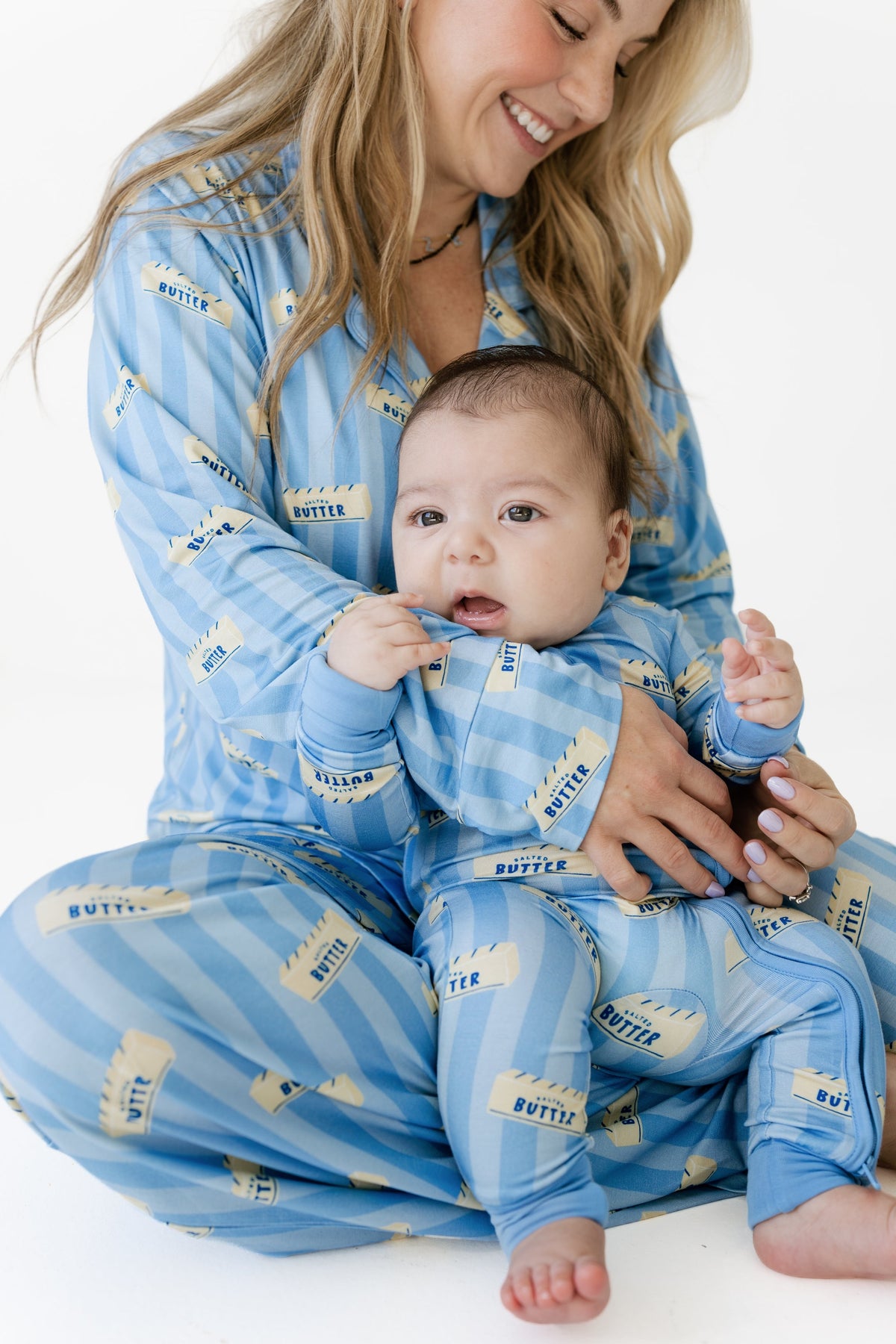 Blue Stripe Butter Zipper Romper