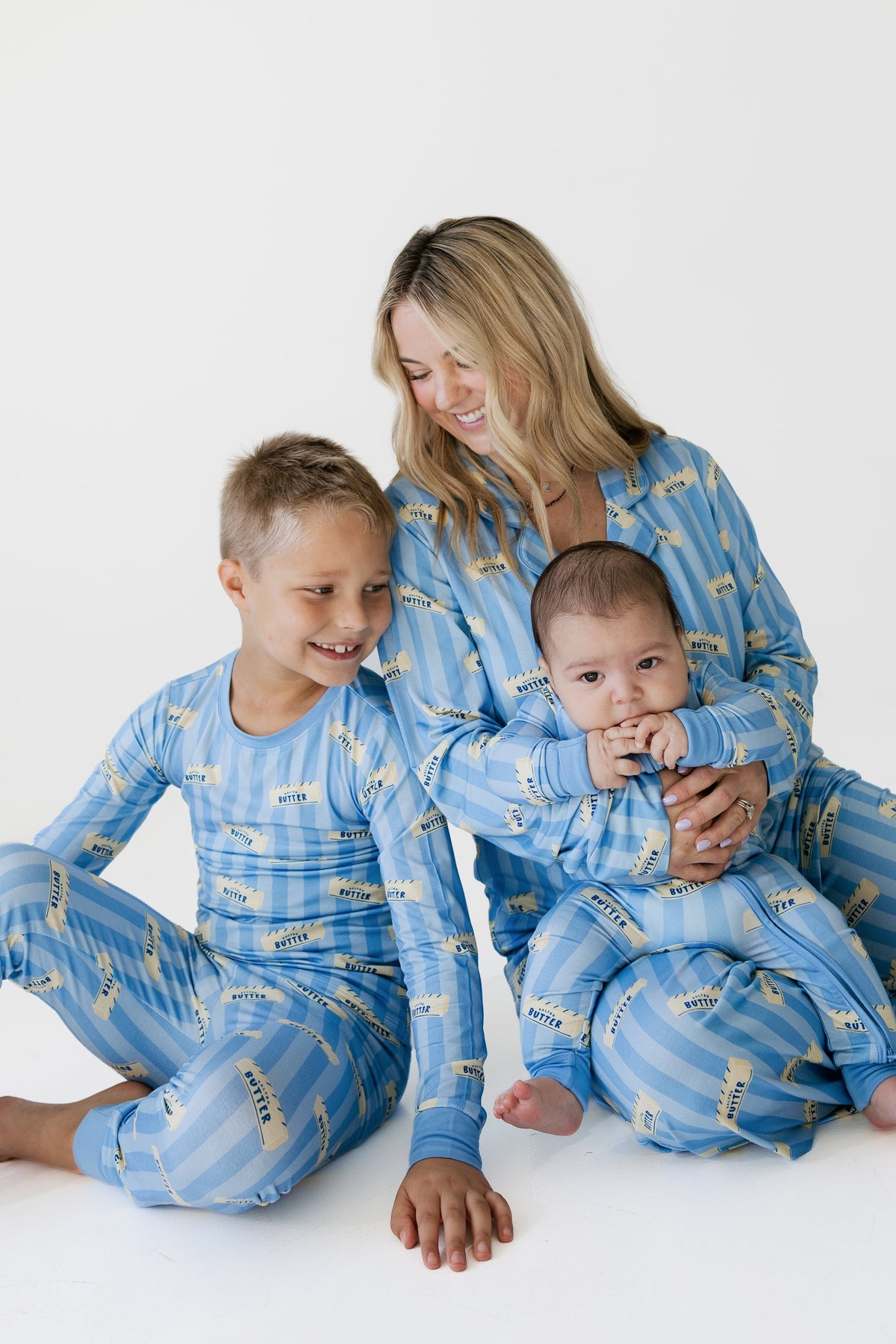 Blue Stripe Butter Zipper Romper