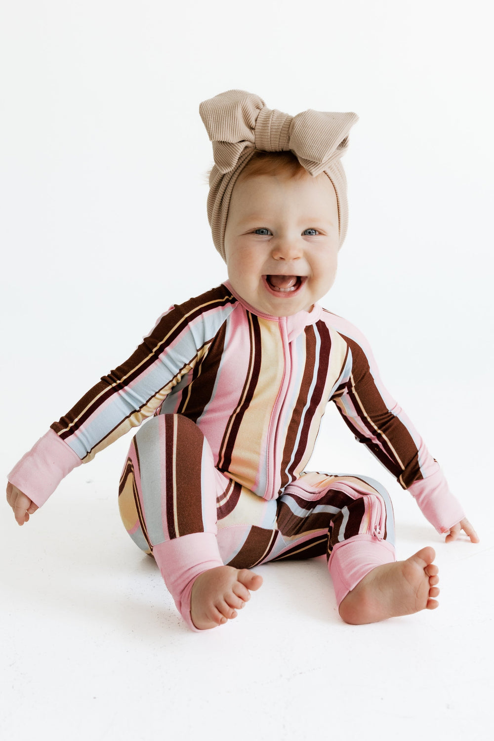 Capri Stripe Zipper Romper baby pajamas