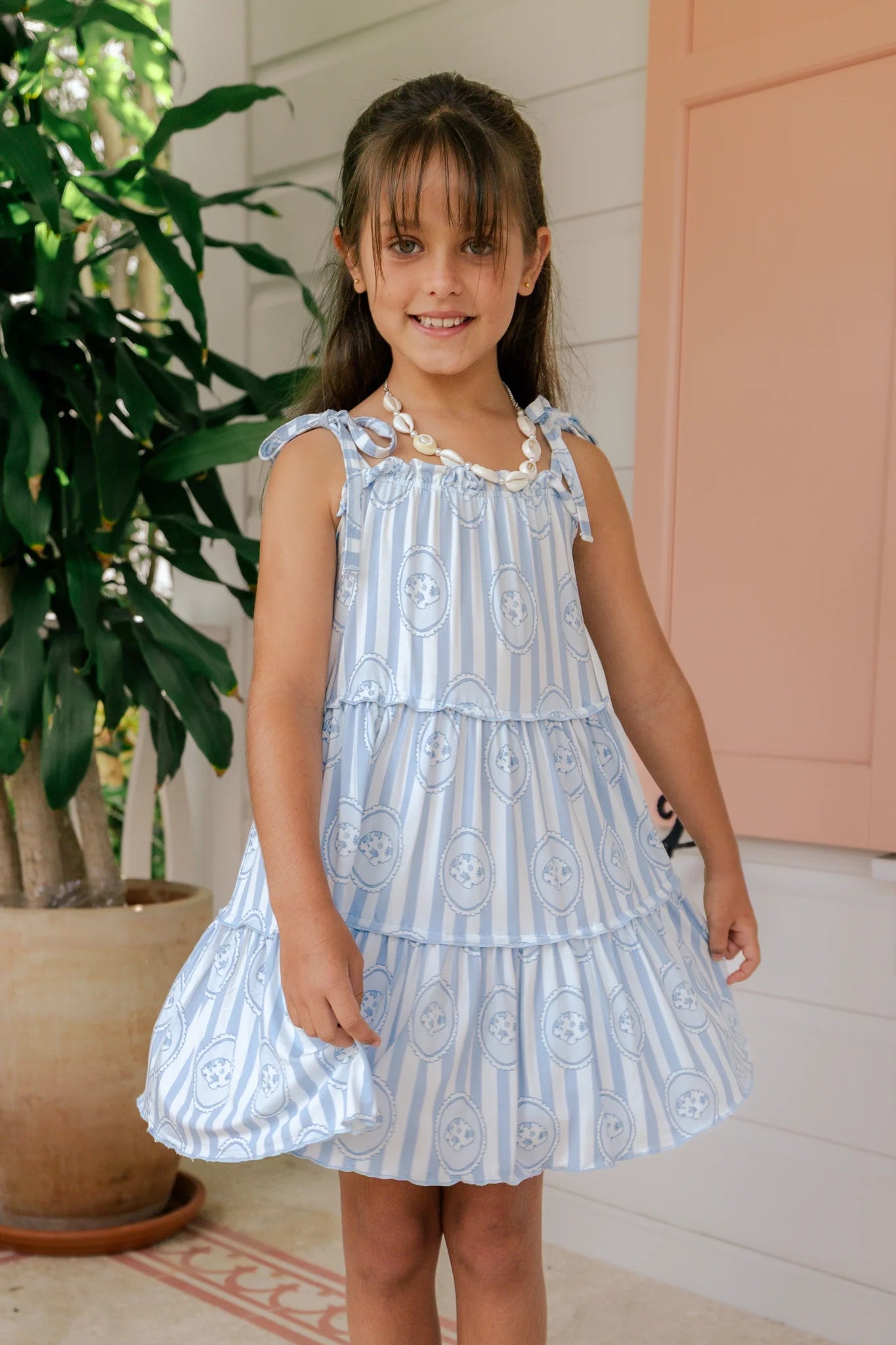 blue and white seashell dress Bette Thin Strap Maxi Dress