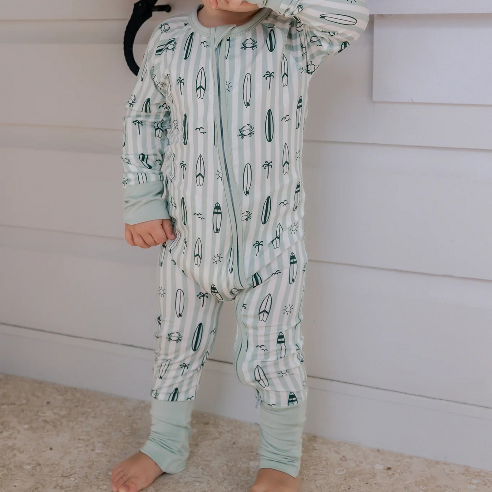 Green Surfs Up Zipper Romper