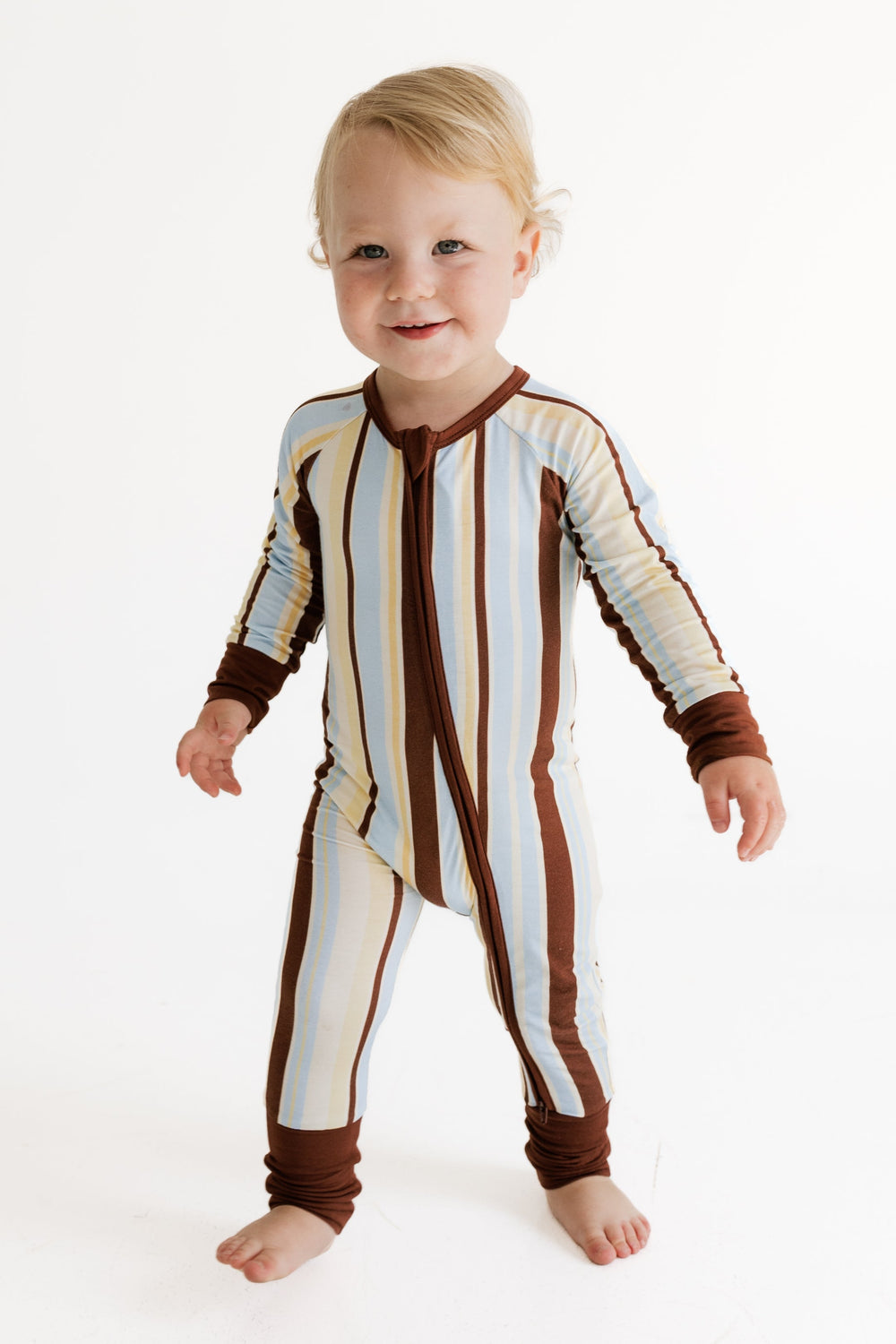 Leo Stripe Zipper Romper baby pajamas