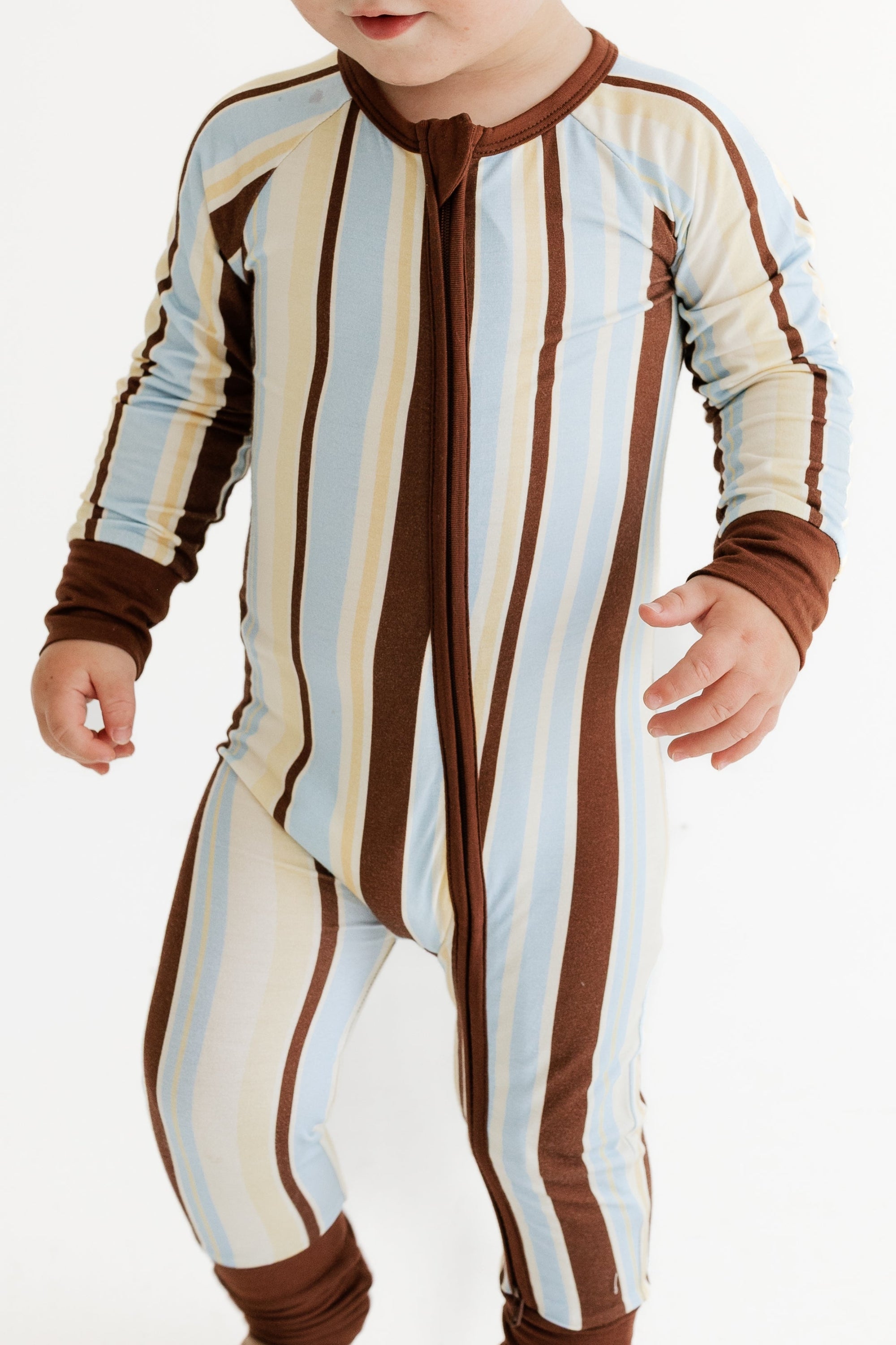 Leo Stripe Zipper Romper detail view