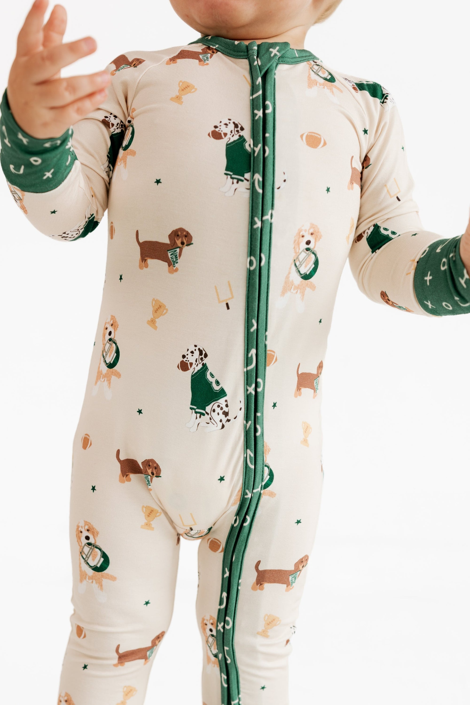 Varsity Pups Zipper Romper detail view