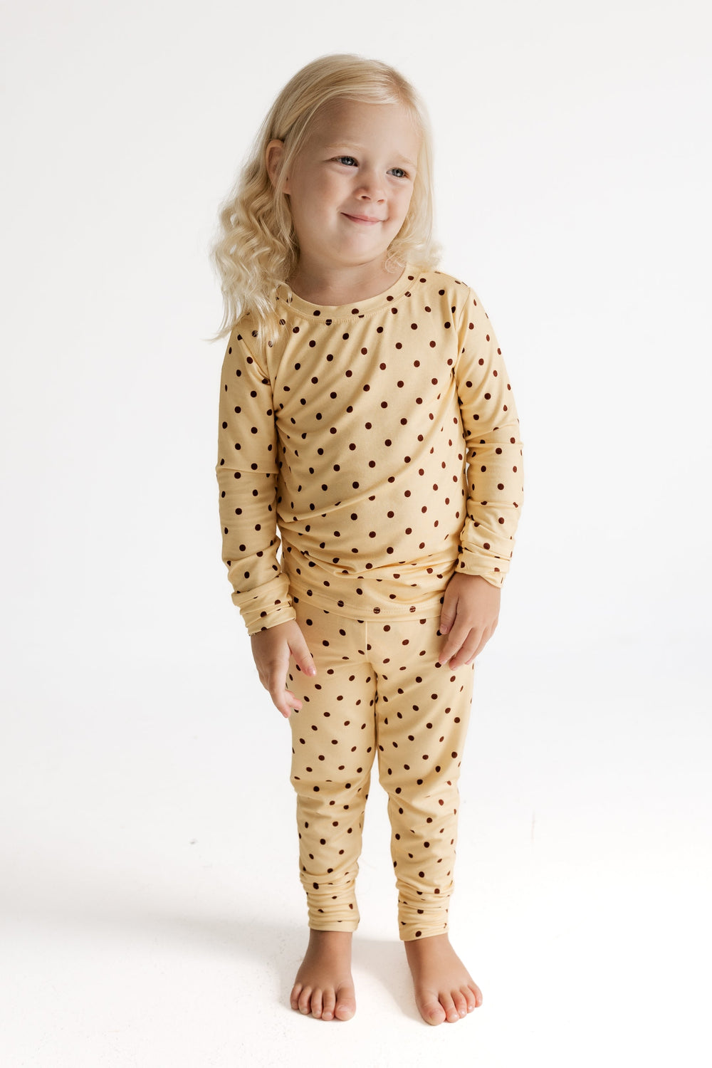 Yellow and Brown Polka Dot Two Piece Set kids pajamas