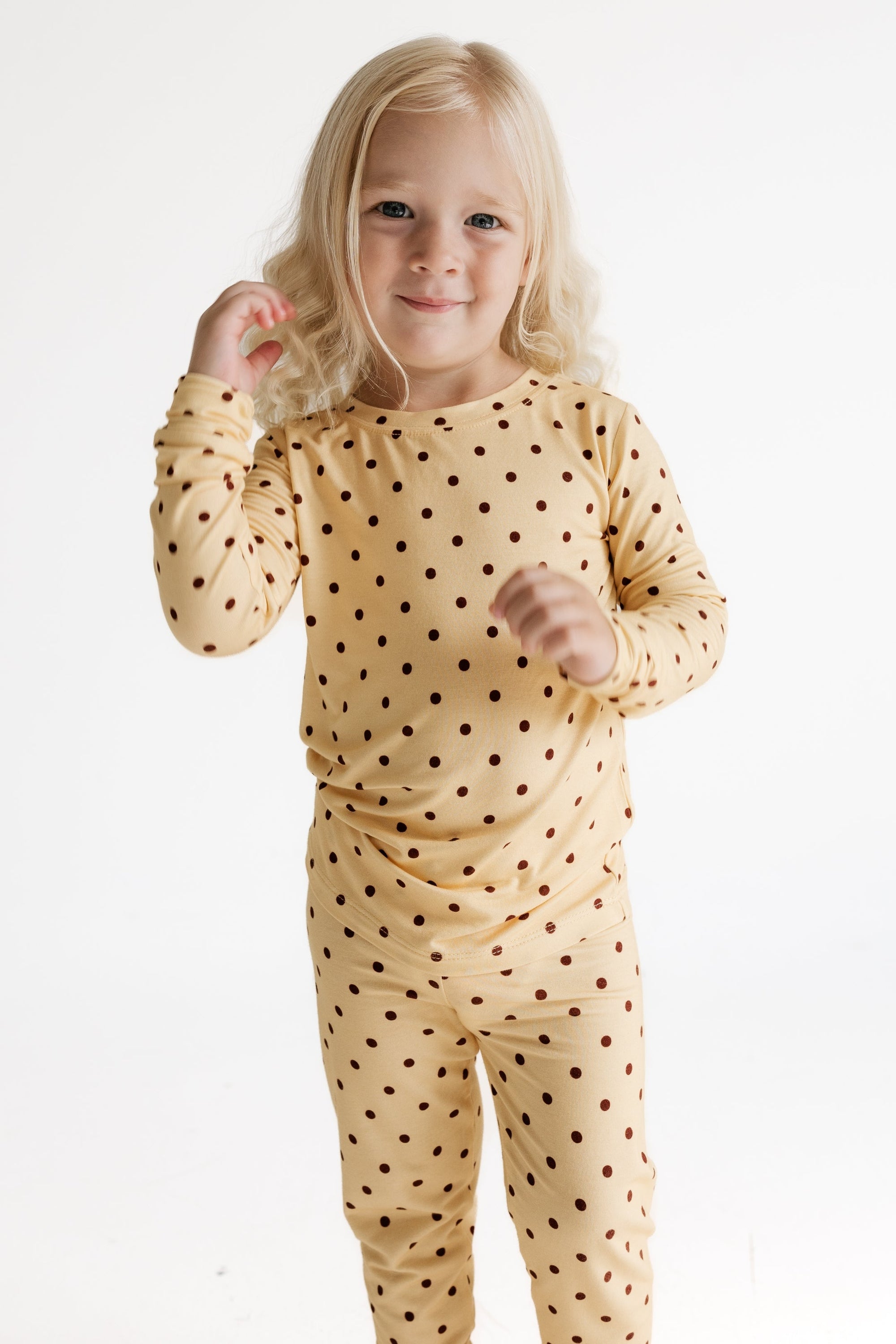 Yellow and Brown Polka Dot Two Piece Set trim detail