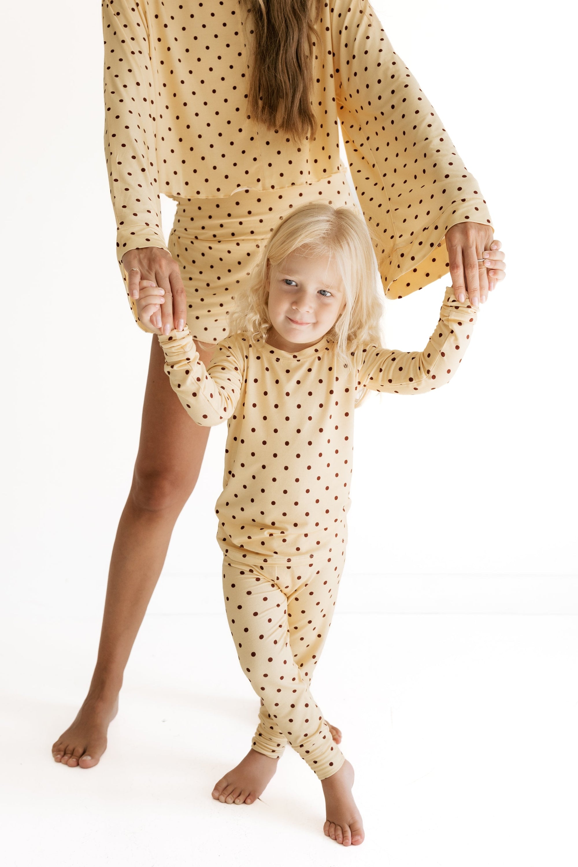 Yellow and Brown Polka Dot Two Piece Set back view