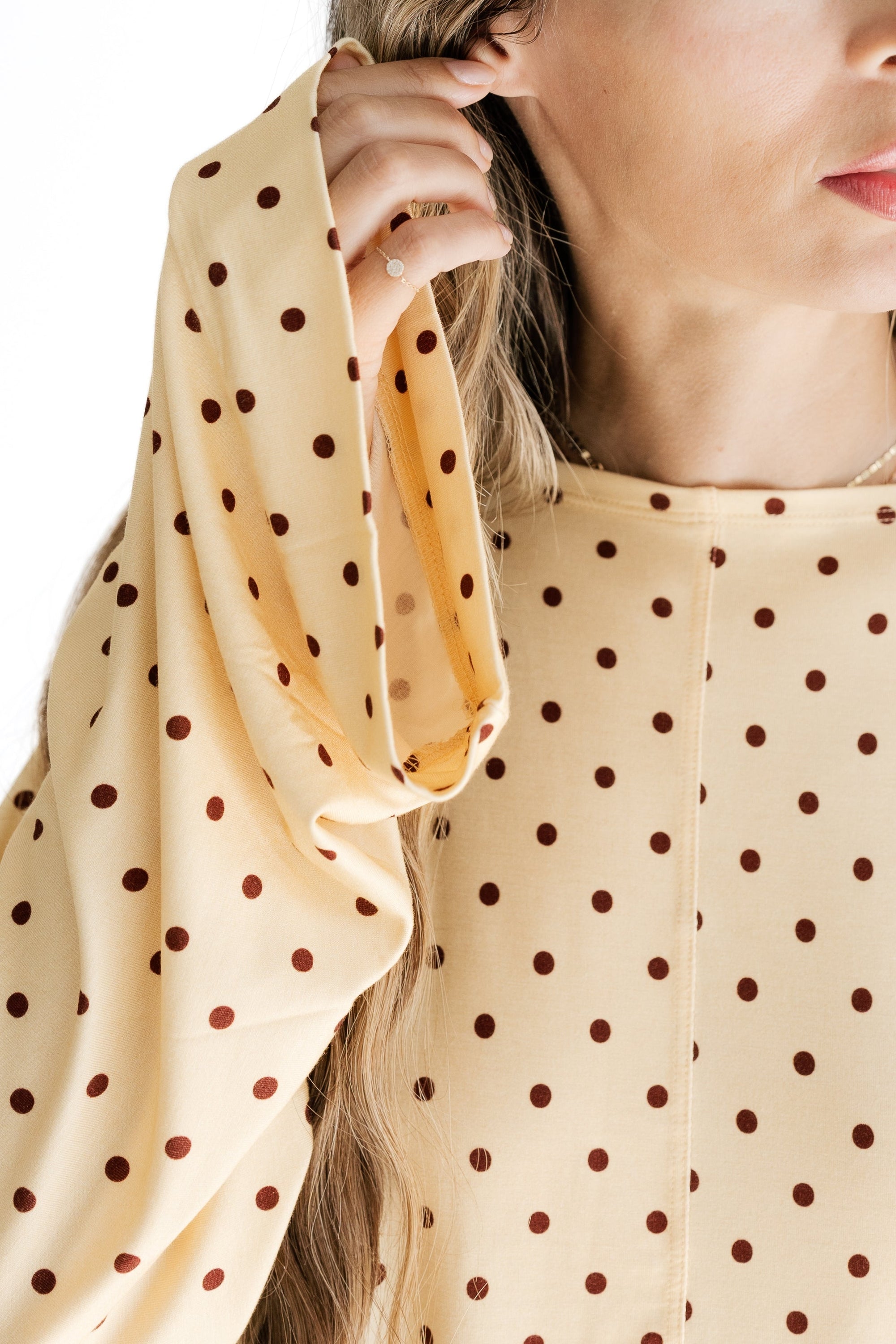 Yellow and Brown Polka Dot Women's Relaxed Sleeve Set lifestyle photo