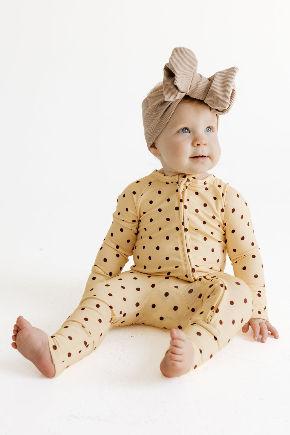 Yellow and Brown Polka Dot Zipper Romper baby pajamas