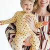 Yellow and Brown Polka Dot Zipper Romper zipper detail