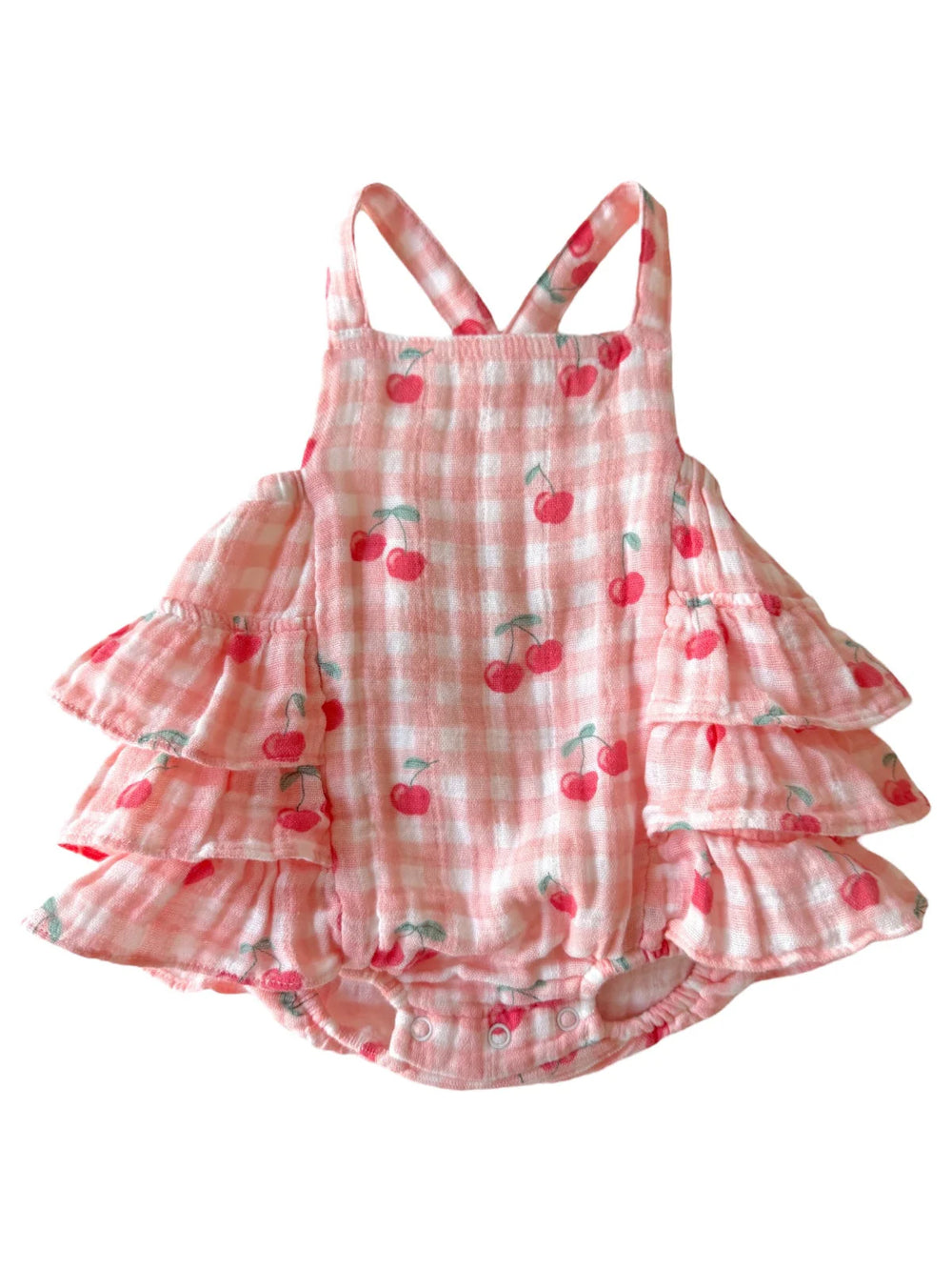 Ruffle Sunsuit - Gingham Cherries