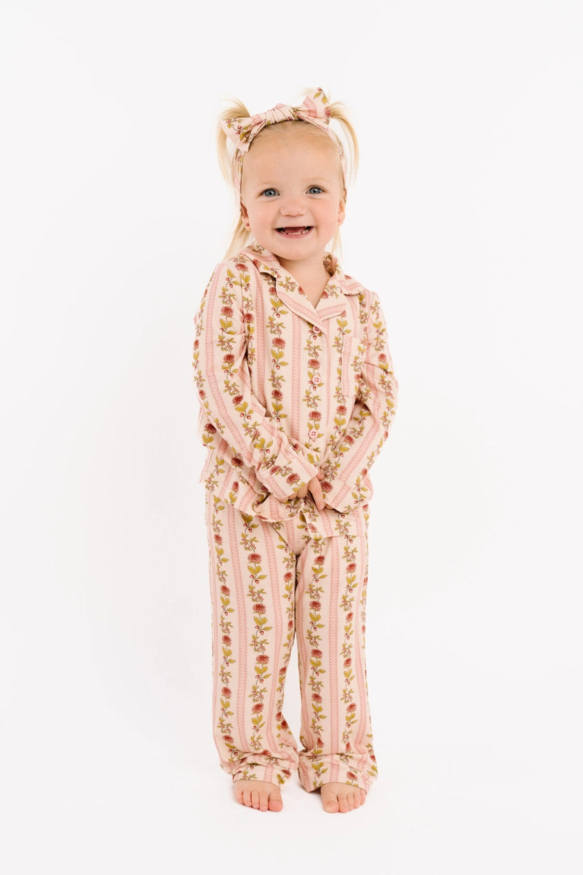 Vintage Floral Stripe Bamboo Button Up Set