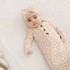 Knotted Baby Gown - Mocha Ditsy Floral: Gown and Bow Turban