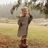 Kelsey Dress in Turtledove Chocolate Stripe girls organic cotton dress