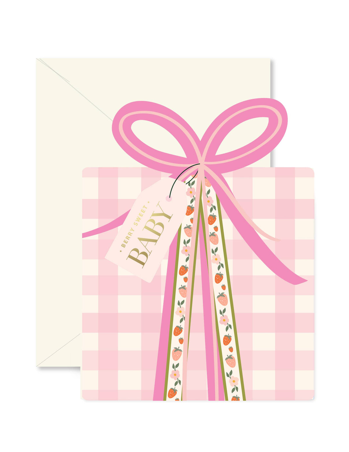 Cutie Gingham Baby Card - Pink