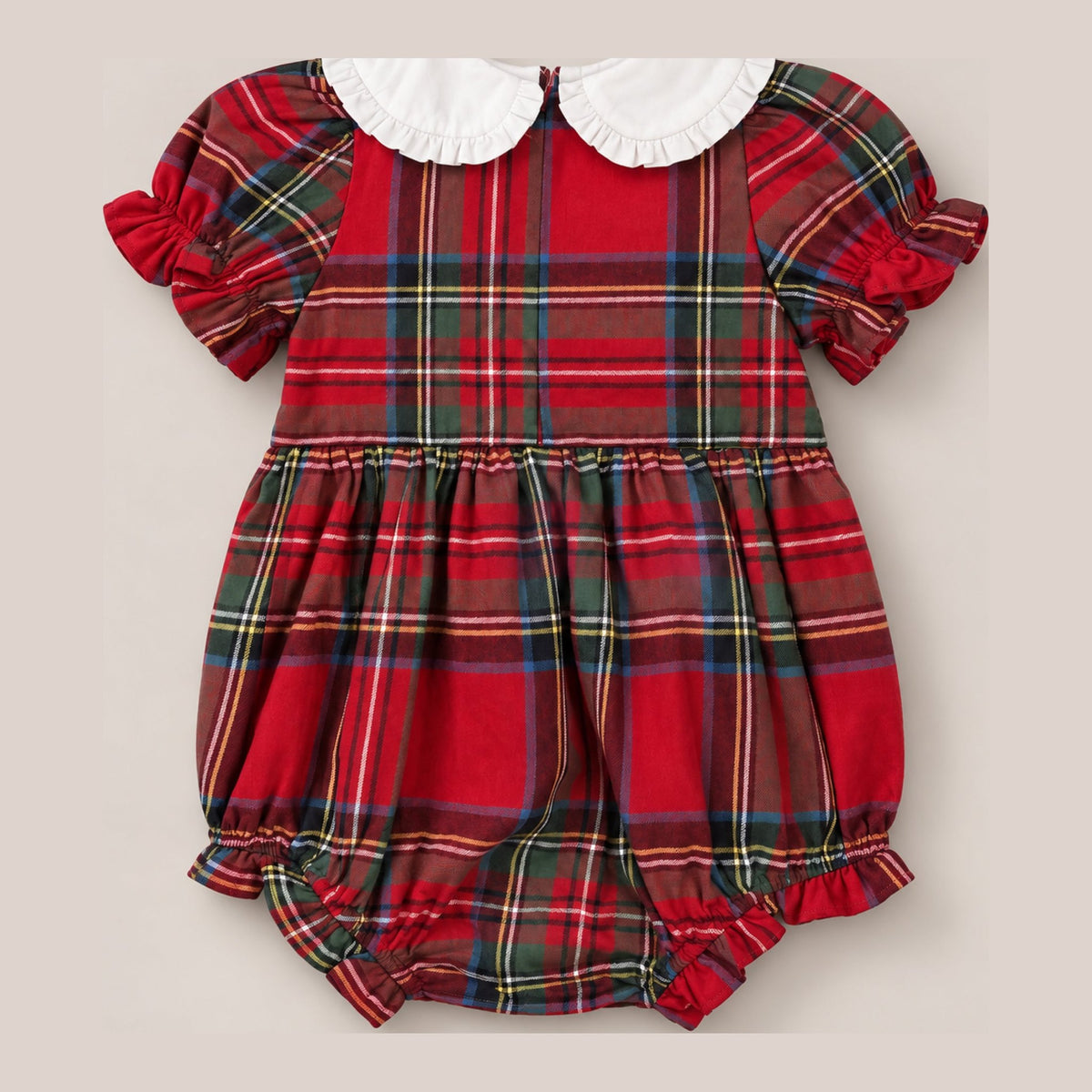 Baby Emery Romper in Holiday Plaid - Peter Pan collar view