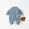 Blue Pup Corduroy Romper baby romper side view