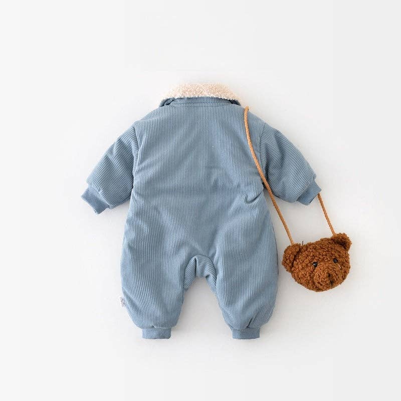 Blue Pup Corduroy Romper baby romper side view