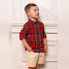 Boys John Shirt in Holiday Plaid - worn