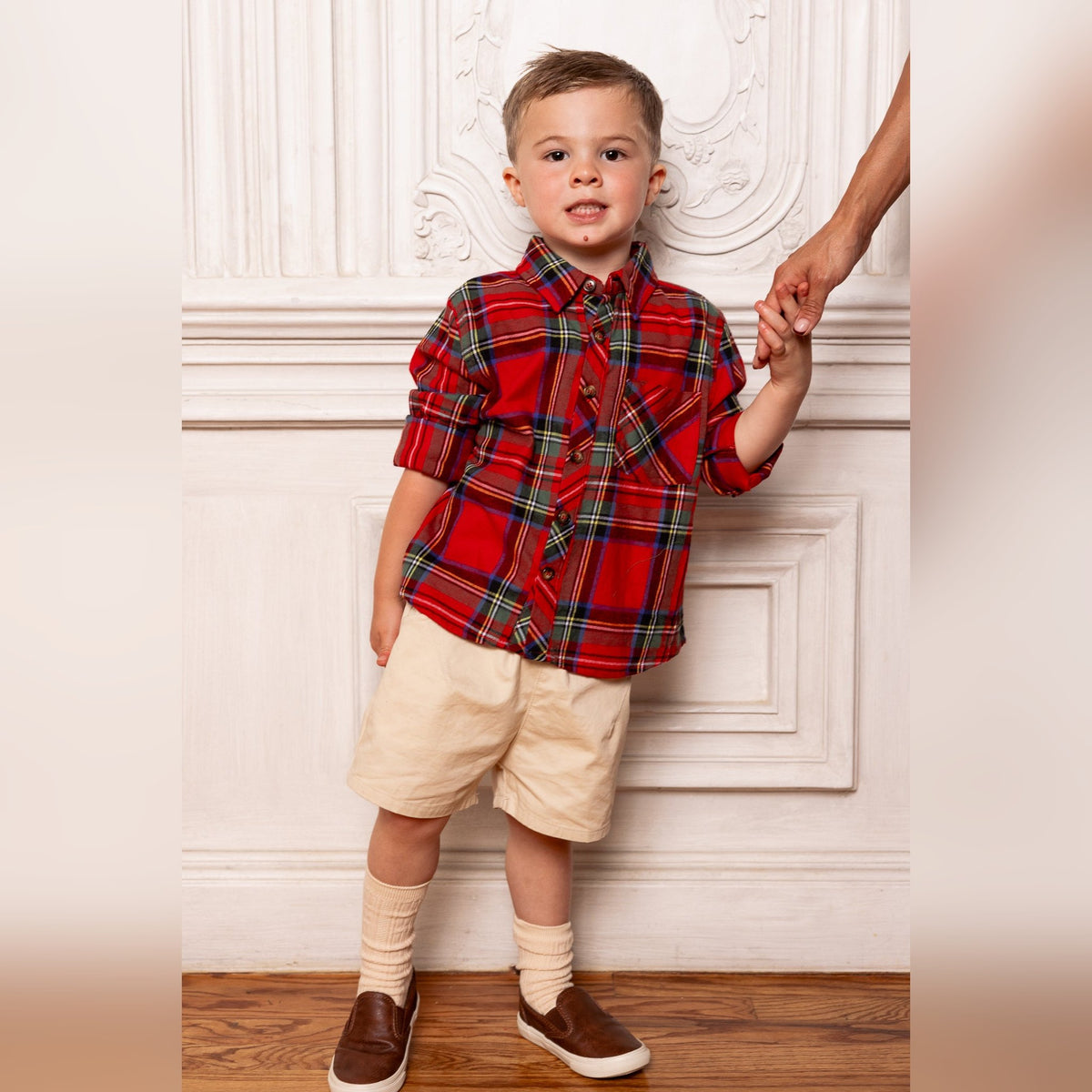 Boys John Shirt in Holiday Plaid - full outfit