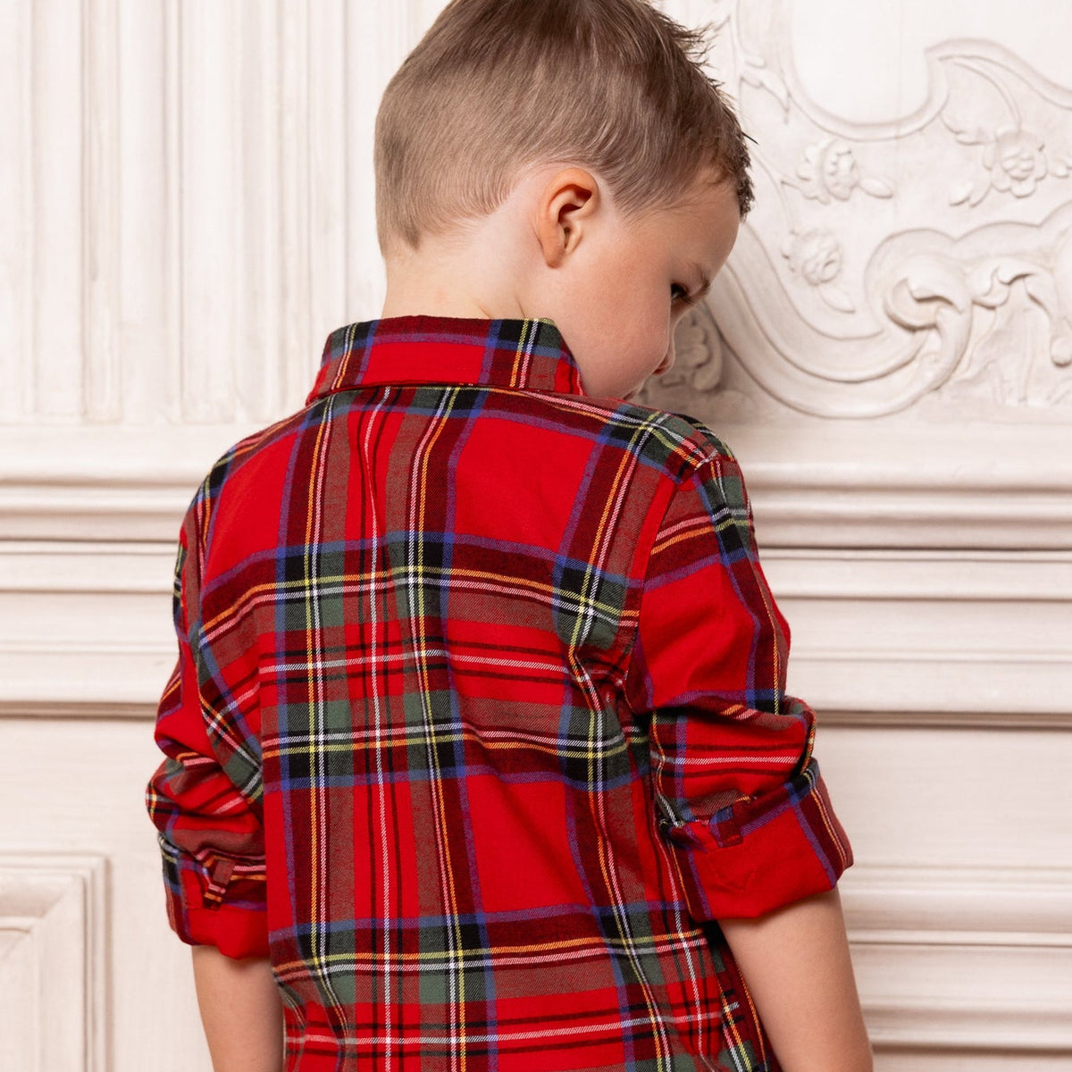 Boys John Shirt in Holiday Plaid - back view