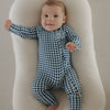 Blue Gingham Bamboo Zip Pajamas