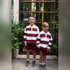 Brothers in matching Deep Cranberry Rugby Sweatshirts