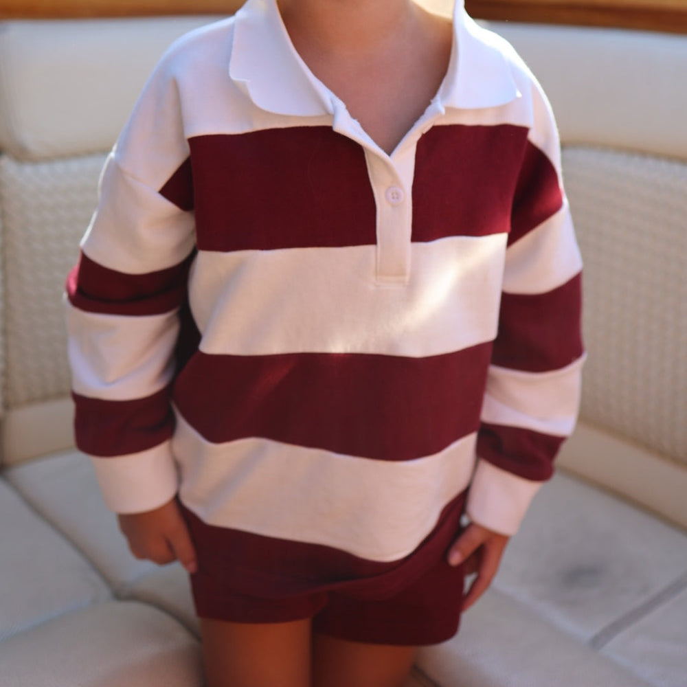 Forever French Baby Child Rugby Sweatshirt in Deep Cranberry