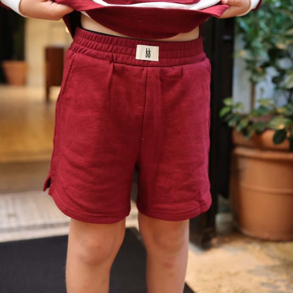 Forever French Baby Child Terry Shorts in Deep Cranberry