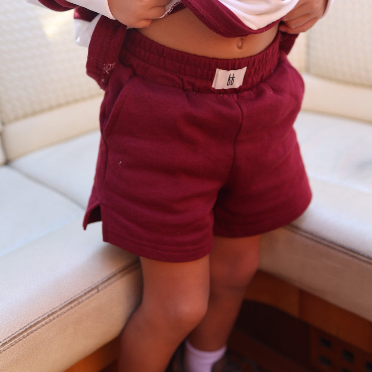 Terry Shorts in Deep Cranberry - waistband detail