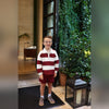 Terry Shorts styled with the Rugby Sweatshirt