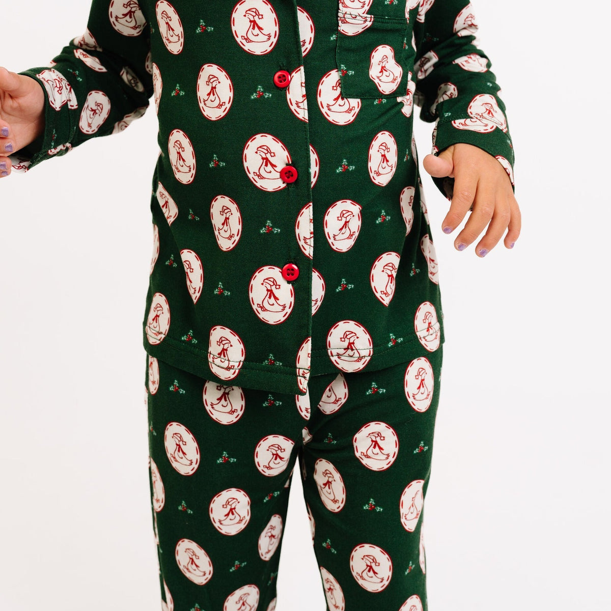 Christmas Goose Button Up Set - red button detail