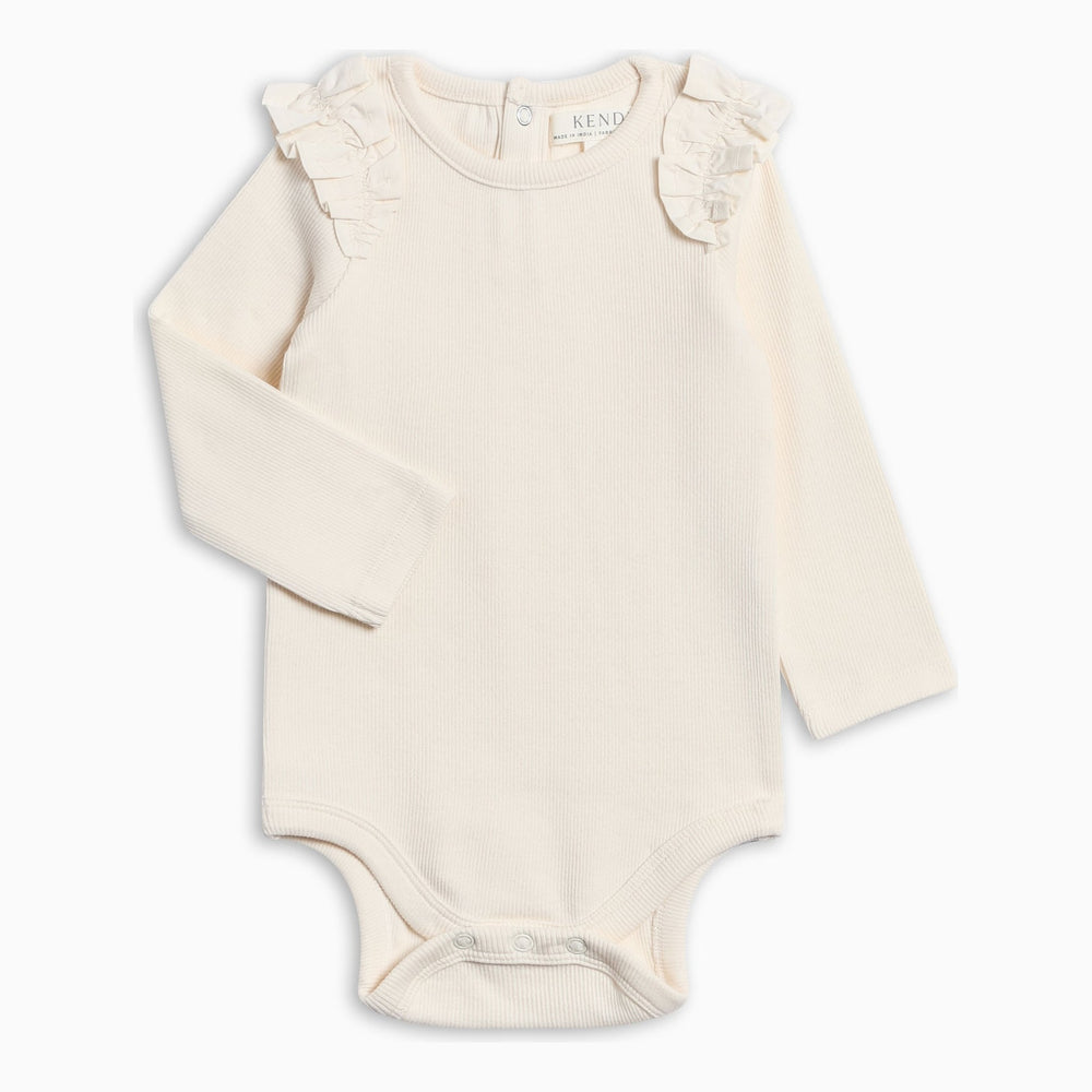 Colored Organics Edwina Ribbed Ruffle Long Sleeve Bodysuit in Ivory