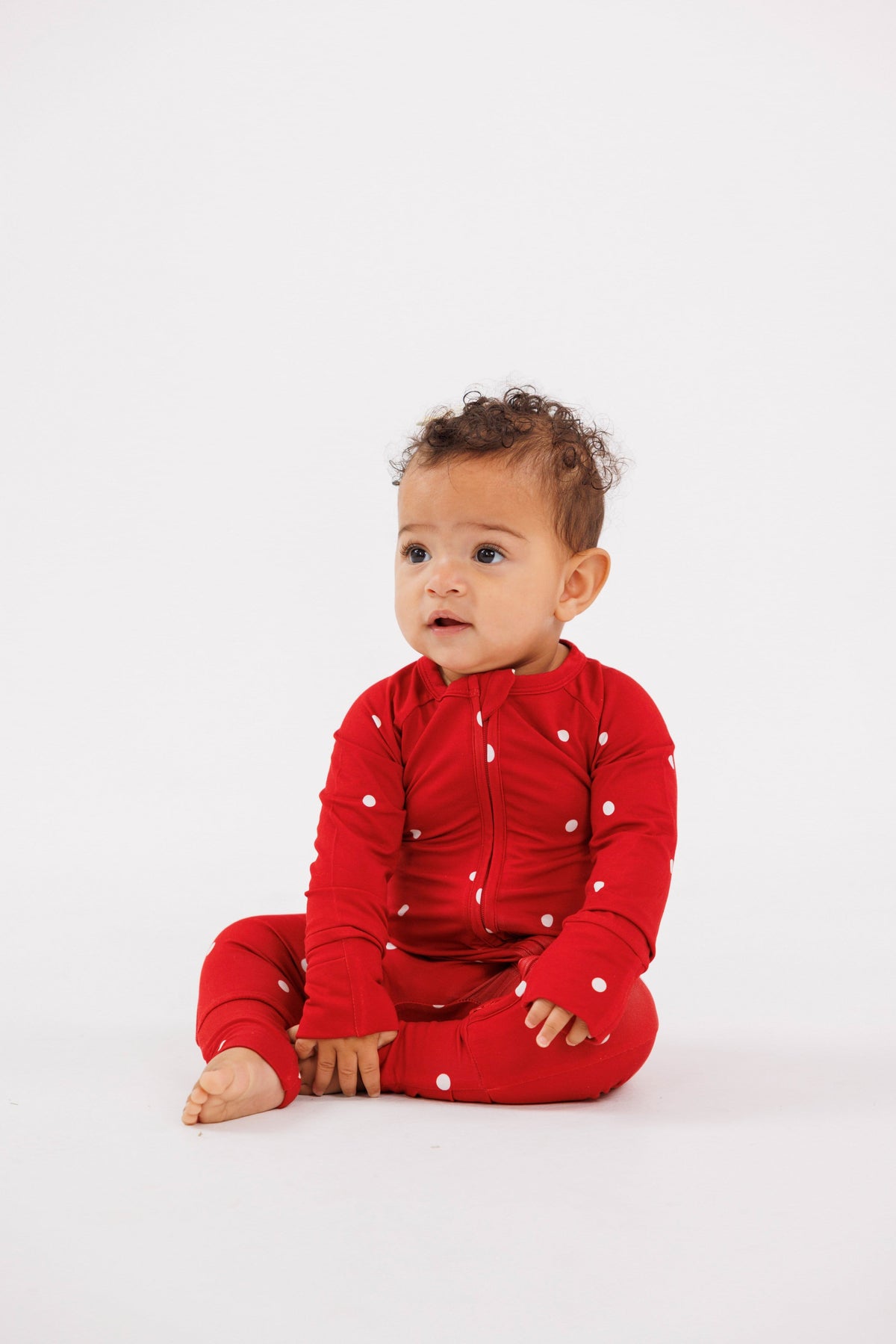 Ruby Polka Dot Zipper Romper detail