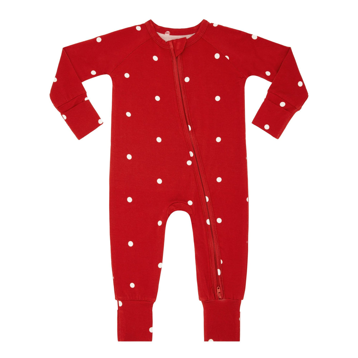 Ruby Polka Dot Zipper Romper flat lay