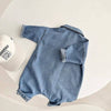 Bear Cub Denim Romper bear print detail