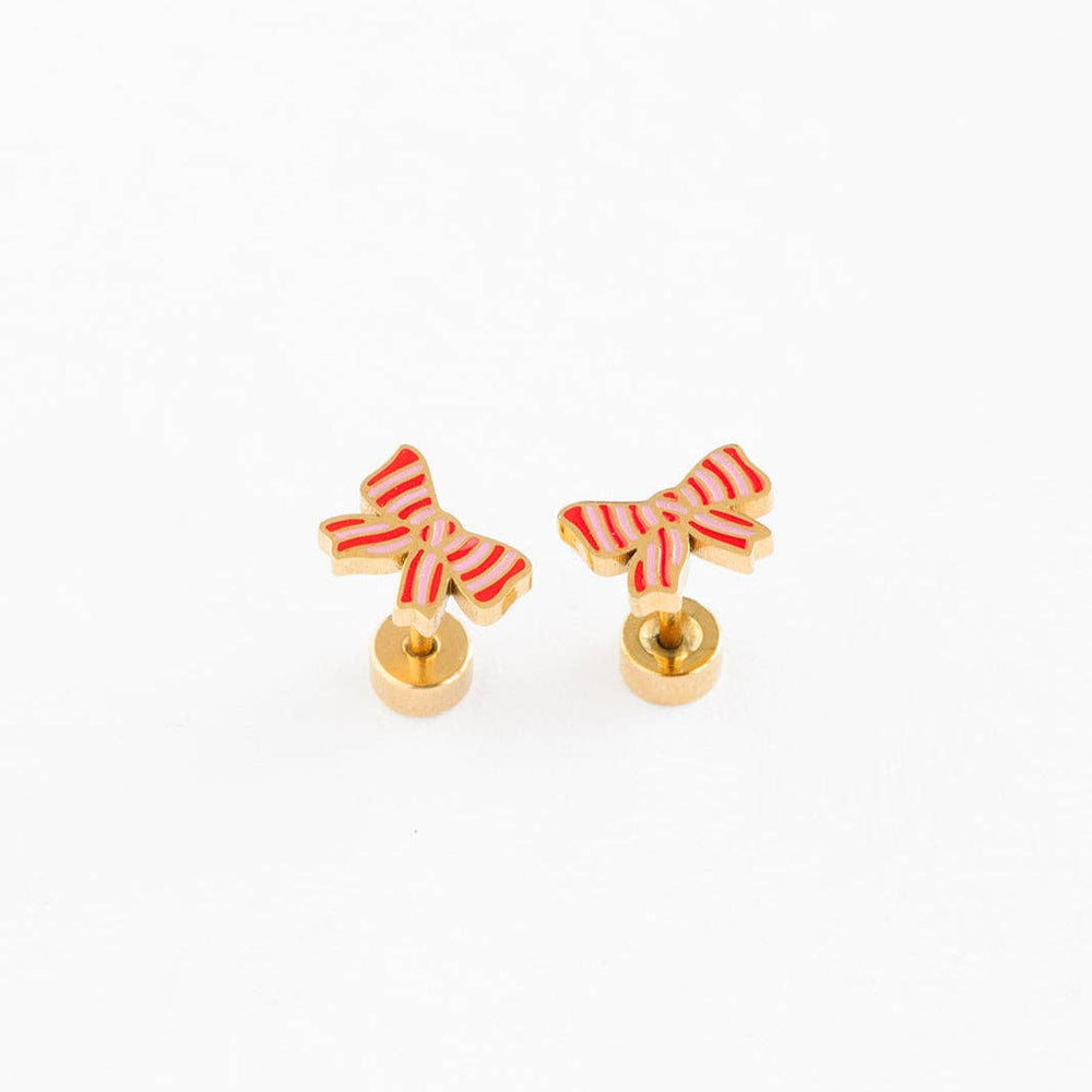 Striped Bow Stud Earrings