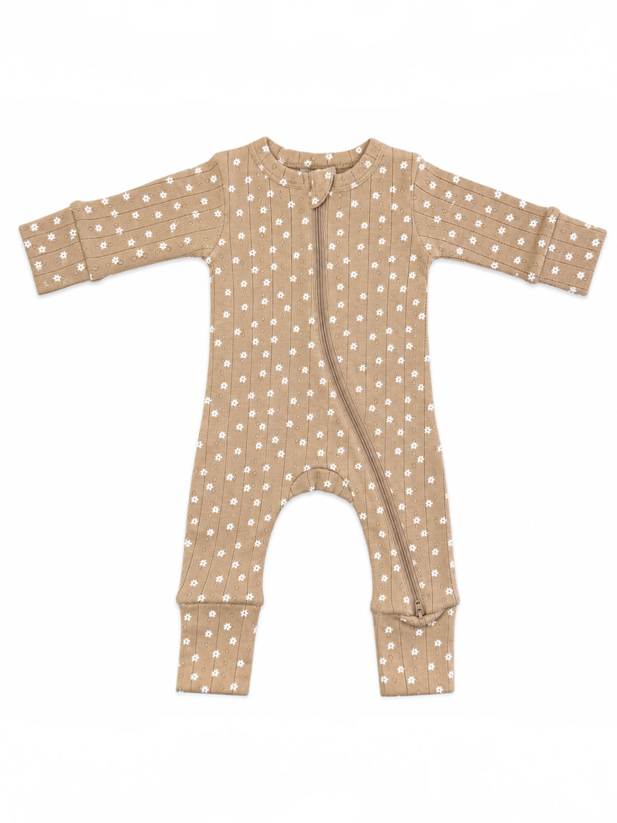 Almond Bloom Pointelle 2-Way Zip Romper detail view