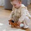 Toddler playing with dog pull toy