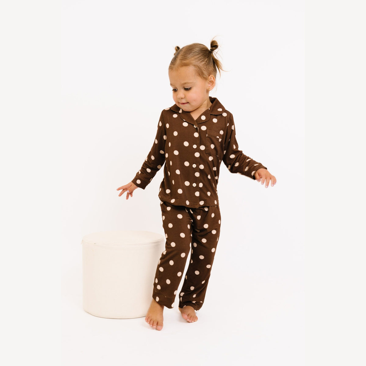 Espresso Polkadot Bamboo Button Up Set - side