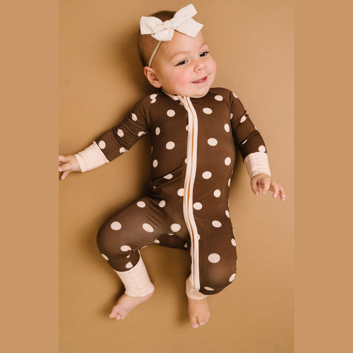Espresso Polkadot Bamboo Sleeper - full length