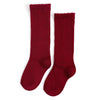 Scalloped Fancy Knee High Socks - Crimson