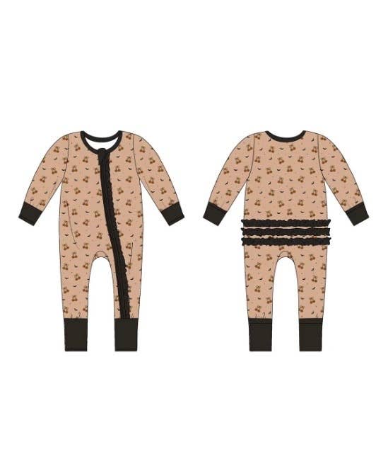 Pumpkin Cherries Ruffle Zipper Pajamas baby Halloween sleepwear