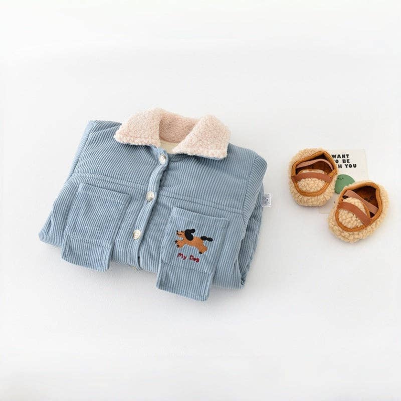Blue Pup Corduroy Romper baby romper back view