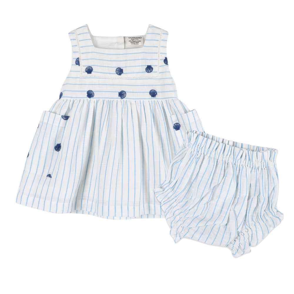 Seashells Striped Baby Dress + Bloomer