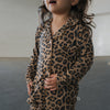 Forever French Baby Girl's Bamboo Button Up Lounge Set in Leopard