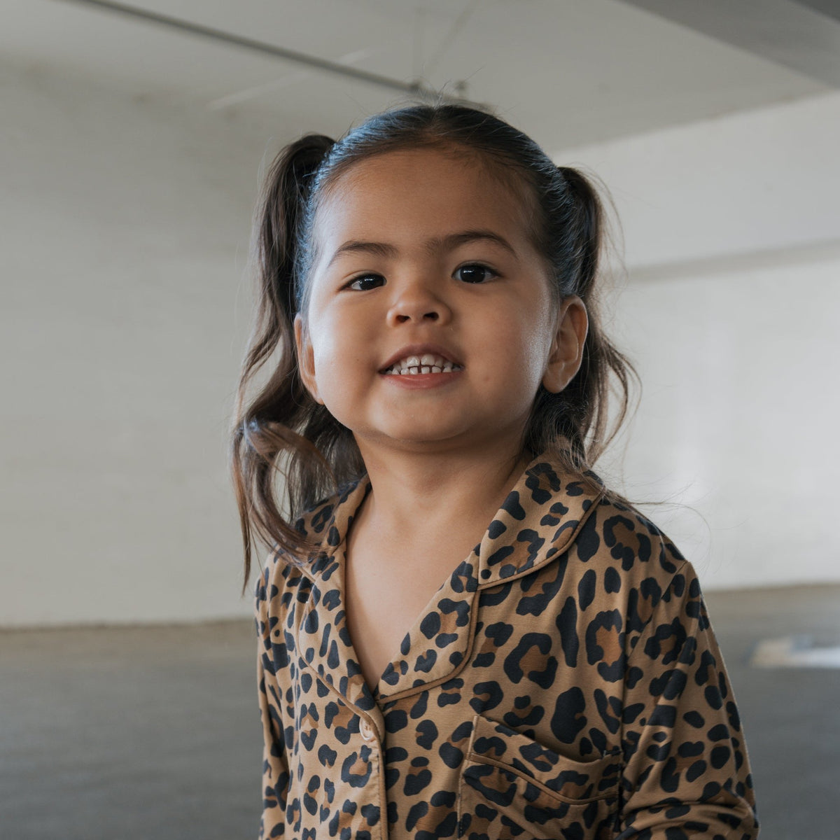 Girls Leopard Lounge Set - smiling