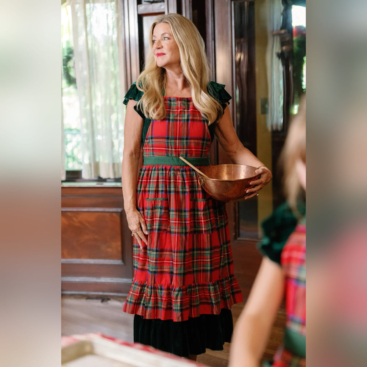 Ivy Apron in Holiday Plaid - worn