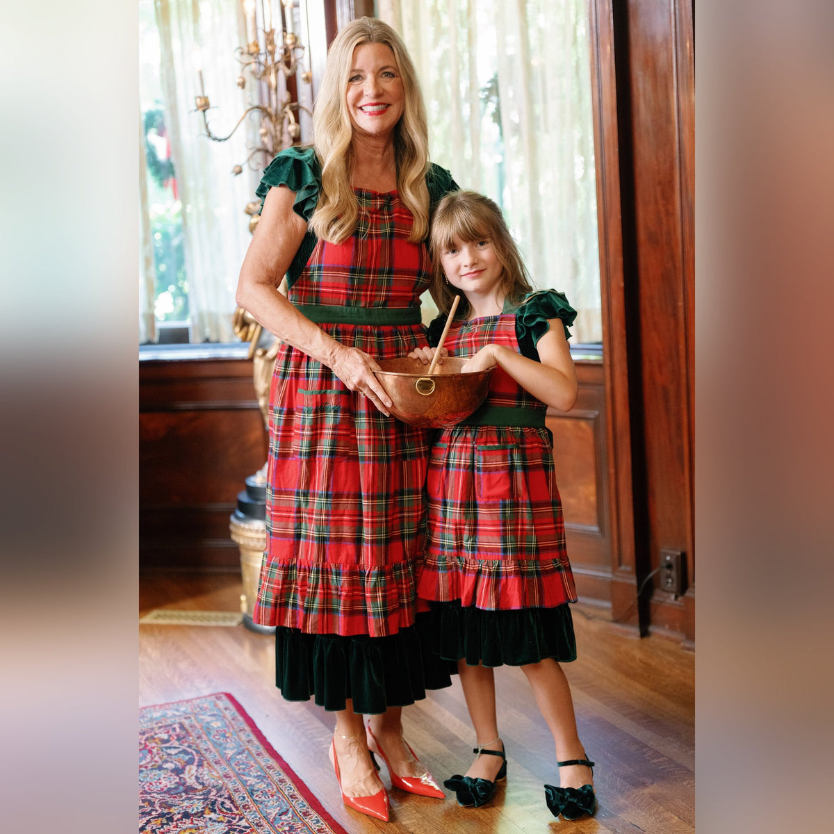 Matching mommy and me Ivy Aprons in Holiday Plaid